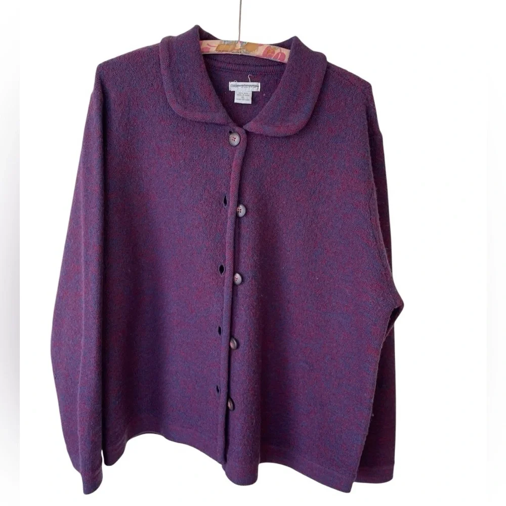 100% Wool Vintage Erik Stewart Button Down Purple Sweater Cardigan XL